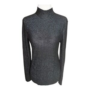 Petal + Pup Black Sparkle Mock Neck Top Long Sleeve Party Holiday Size Small NWT